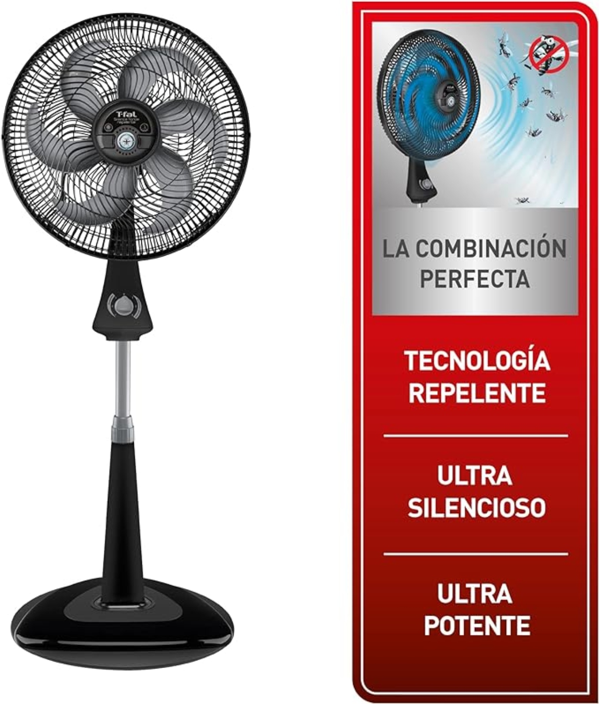 Ventilador de Pedestal T-Fal VE77A0X0 18" Silence Force / 3 Vel Negro ORTY6
