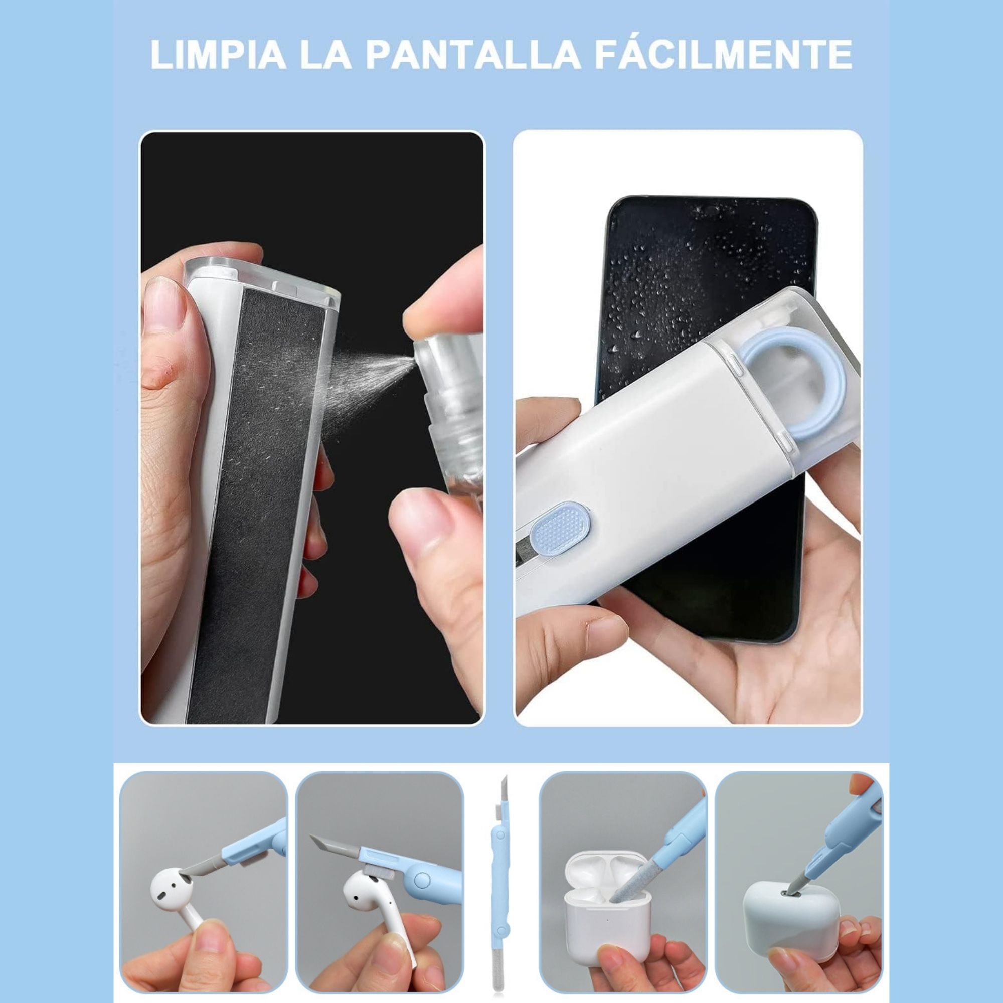 LIMPIADOR AIRPODS KIT DE LIMPIEZA CAMARA ECOMLAB LIMPIADOR 7 EN 1 AZUL.
