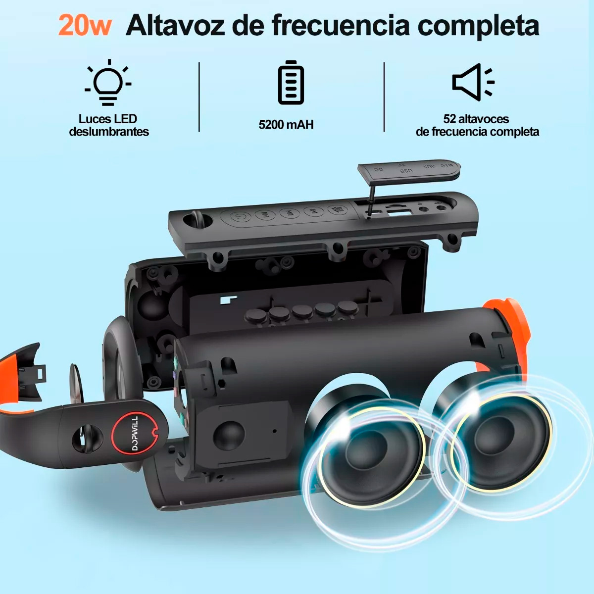 Bocina Bluetooth Altavoz Rgb Portátil Impermeable Recargable