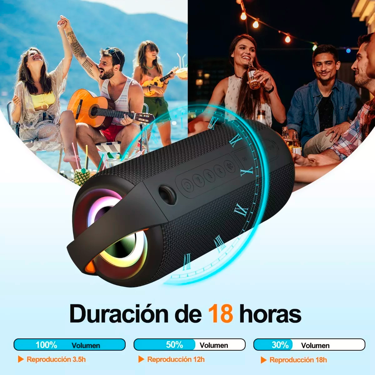 Bocina Bluetooth Altavoz Rgb Portátil Impermeable Recargable