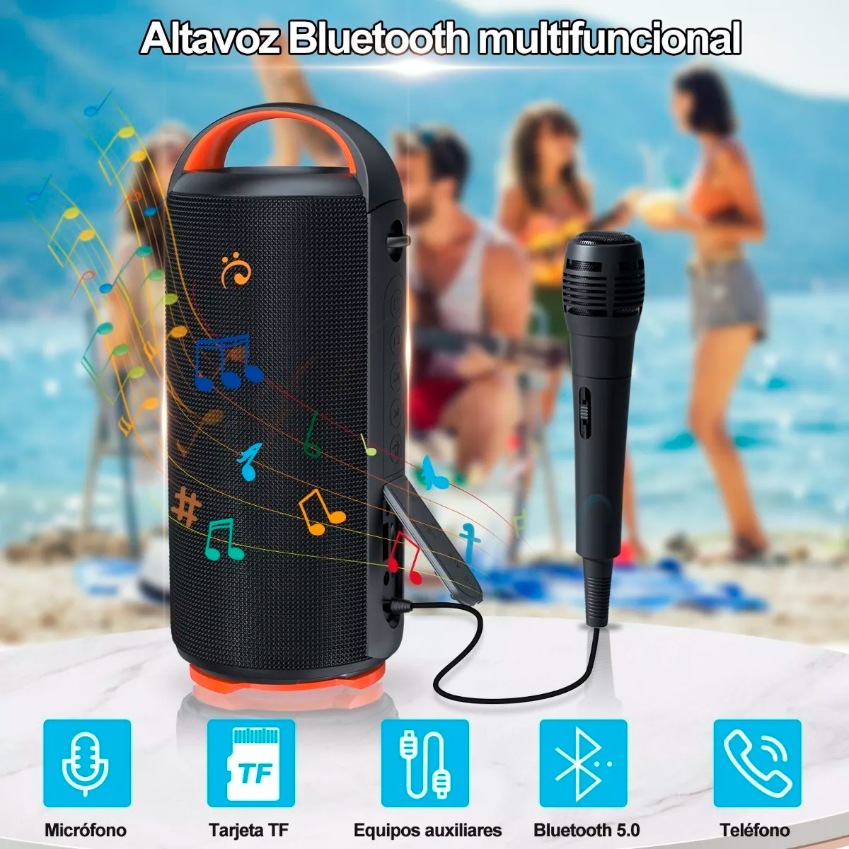 Bocina Bluetooth Altavoz Rgb Portátil Impermeable Recargable