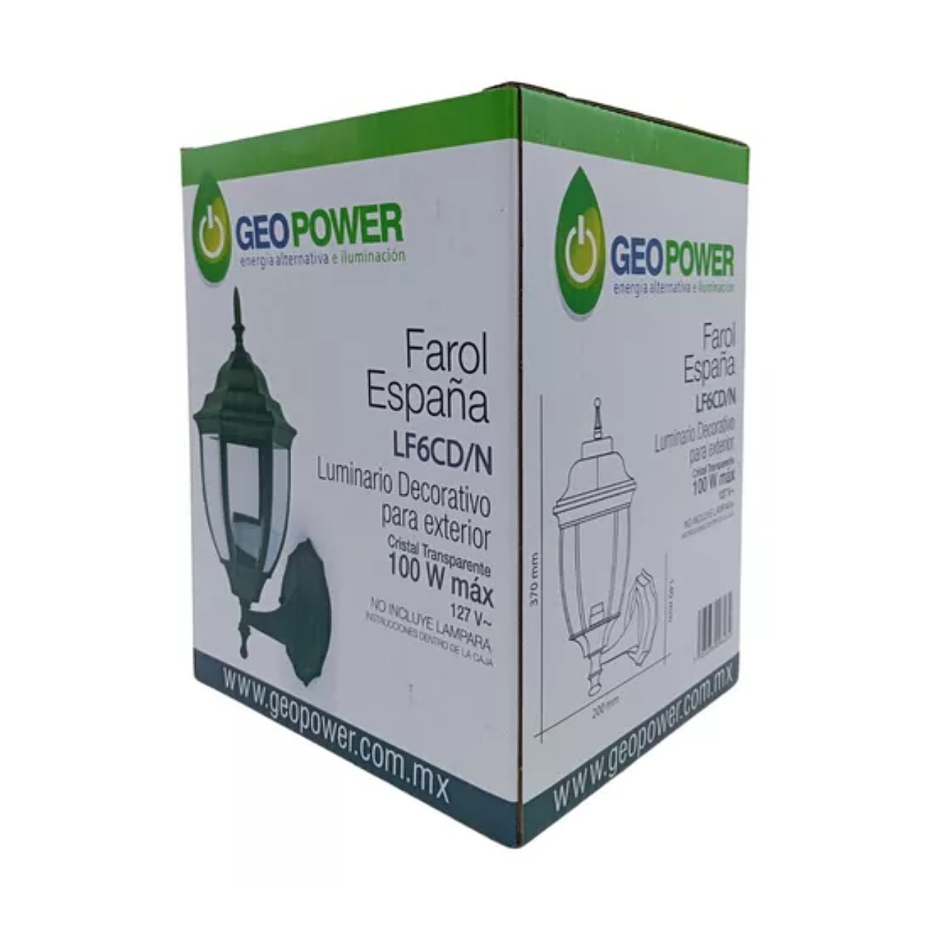 Farol Decorativo Español Negro De Aluminio Con Cristal Templado Para Exterior Rosca E26 Luminario Pared Muro LF6CD/N Geopower