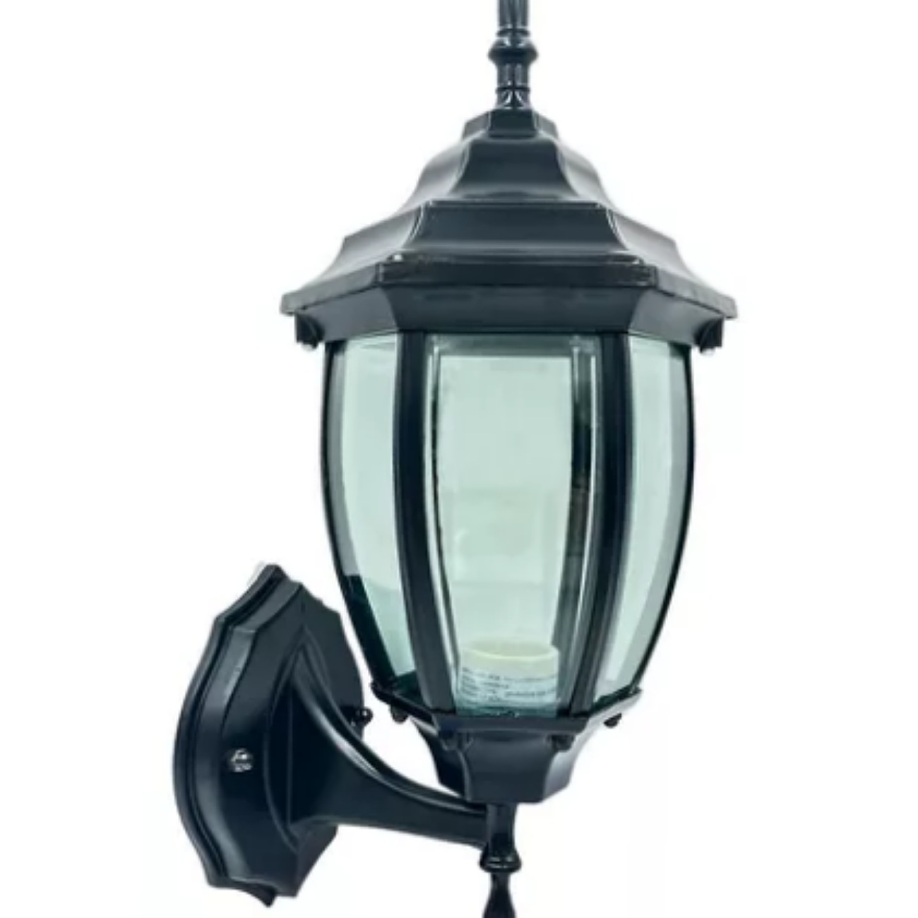 Farol Decorativo Español Negro De Aluminio Con Cristal Templado Para Exterior Rosca E26 Luminario Pared Muro LF6CD/N Geopower