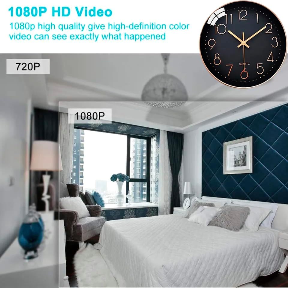 Camara WiFi Vigilancia Reloj De Pared FHD 1080p Alerta de Movimiento