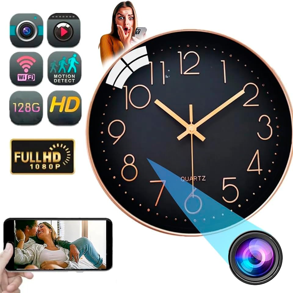 Camara WiFi Vigilancia Reloj De Pared FHD 1080p Alerta de Movimiento