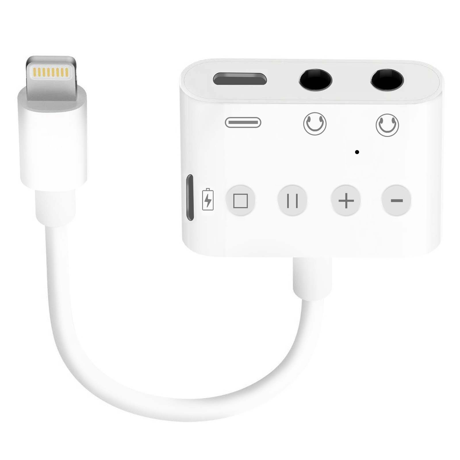 Adaptador Bluetooth Lightning a 2 Auxiliar Auriculares 3.5mm y Carga Lightning o Tipo C