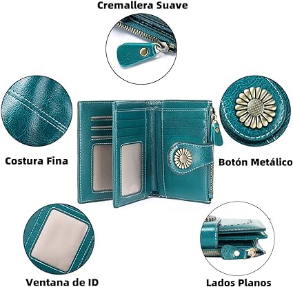 A Cartera para Mujer de Piel, con Bloqueo RFID, Billetera Pequeño con Cremallera, Monedero de Dama Minimalista, Tarjetero Moda de Gran Capacidad, Regalos para Chicas y Mujeres (Azul).