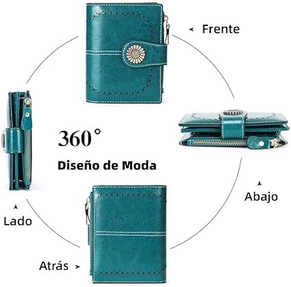 A Cartera para Mujer de Piel, con Bloqueo RFID, Billetera Pequeño con Cremallera, Monedero de Dama Minimalista, Tarjetero Moda de Gran Capacidad, Regalos para Chicas y Mujeres (Azul).