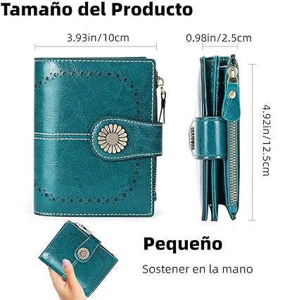 A Cartera para Mujer de Piel, con Bloqueo RFID, Billetera Pequeño con Cremallera, Monedero de Dama Minimalista, Tarjetero Moda de Gran Capacidad, Regalos para Chicas y Mujeres (Azul).