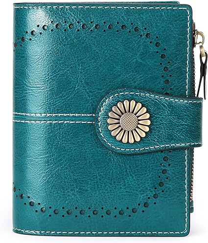 A Cartera para Mujer de Piel, con Bloqueo RFID, Billetera Pequeño con Cremallera, Monedero de Dama Minimalista, Tarjetero Moda de Gran Capacidad, Regalos para Chicas y Mujeres (Azul).