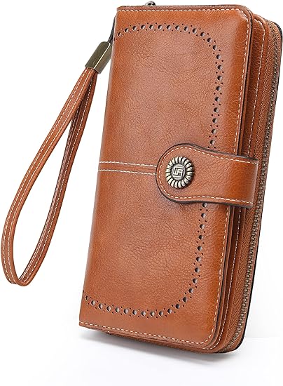 A Cartera para Mujer de Piel, con Bloqueo RFID, Billetera Grande