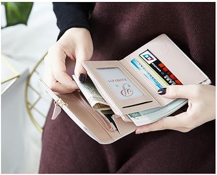 A Cartera Para Mujer, Tarjeteros Para Mujer, Monedero Pequeño Con Bloqueo Rfid, Cartera Dama Con Hoja Adorno Colgante Negro