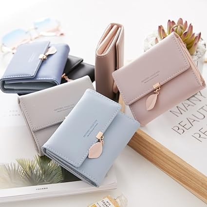 A Cartera Para Mujer, Tarjeteros Para Mujer, Monedero Pequeño Con Bloqueo Rfid, Cartera Dama Con Hoja Adorno Colgante Negro