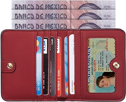 A Cartera Mujer Pequeño con RFID Bloquea, Mini Monedero Bifold para Tarjetas, Billetera de Piel Plegable con Bolsillo, Tarjetero Minimalista con Ventana de Identificación para Chica Mujer.