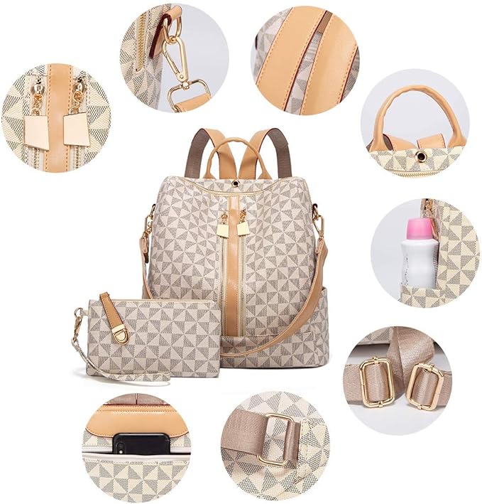 A Mochilas para Mujer,Bolsa Tipo Mochila para Dama, 2 Piezas Mochilas Antirrobo para Mujer,Mochila de Moda Casual,Gran Capacidad Mochila de Viaje,El Regalo Perfecto para Mujeres y Chicas