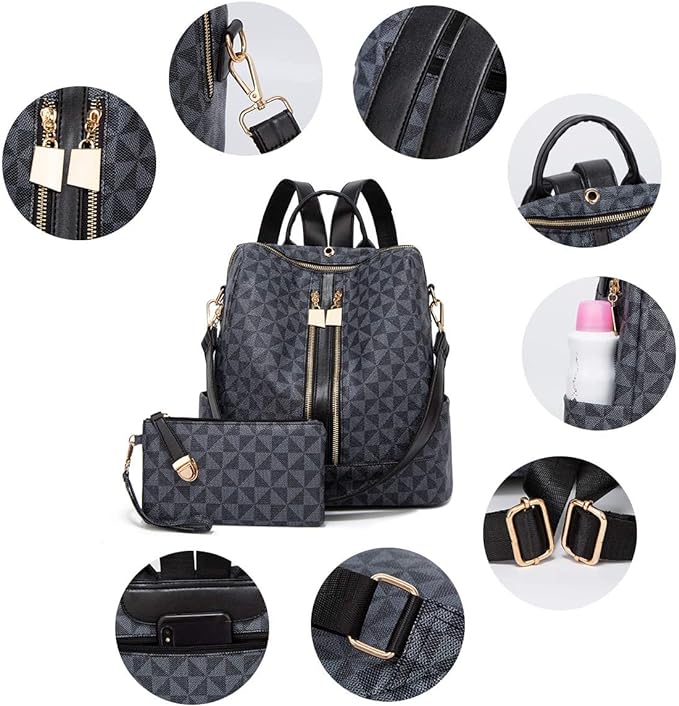 A Mochilas para Mujer,Bolsa Tipo Mochila para Dama, 2 Piezas Mochilas Antirrobo para Mujer,Mochila de Moda Casual,Gran Capacidad Mochila de Viaje,El Regalo Perfecto para Mujeres y Chicas.
