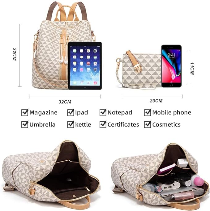 A Mochilas para Mujer,Bolsa Tipo Mochila para Dama, 2 Piezas Mochilas Antirrobo para Mujer,Mochila de Moda Casual,Gran Capacidad Mochila de Viaje,El Regalo Perfecto para Mujeres y Chicas