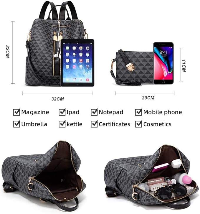 A Mochilas para Mujer,Bolsa Tipo Mochila para Dama, 2 Piezas Mochilas Antirrobo para Mujer,Mochila de Moda Casual,Gran Capacidad Mochila de Viaje,El Regalo Perfecto para Mujeres y Chicas.