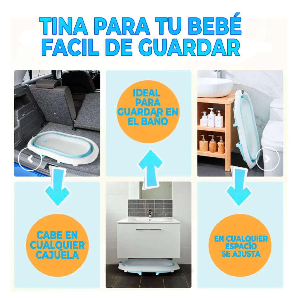 Bañera Tina de baño para bebé plegable y portátil con termómetro de agua.