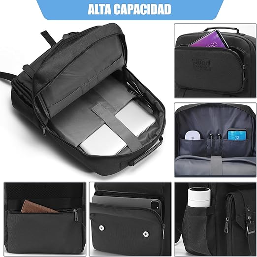 A TUQI Mochila para Laptop portátil, Mochila de viaje, mochila de tipo casual para hombres y mujeres, impermeable y la tela durable con bolsillos multifuncionales, para el viaje, negocios, etc. Negra