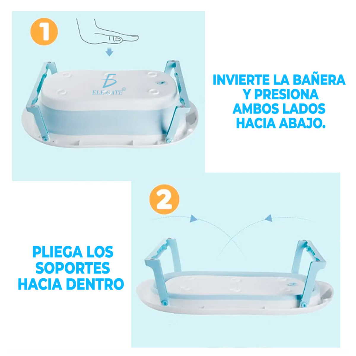 Bañera Tina de baño para bebé plegable y portátil con termómetro de agua.