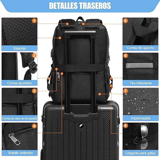 A TUQI Mochila para Laptop portátil, Mochila de viaje, mochila de tipo casual para hombres y mujeres, impermeable y la tela durable con bolsillos multifuncionales, para el viaje, negocios, etc. Negra