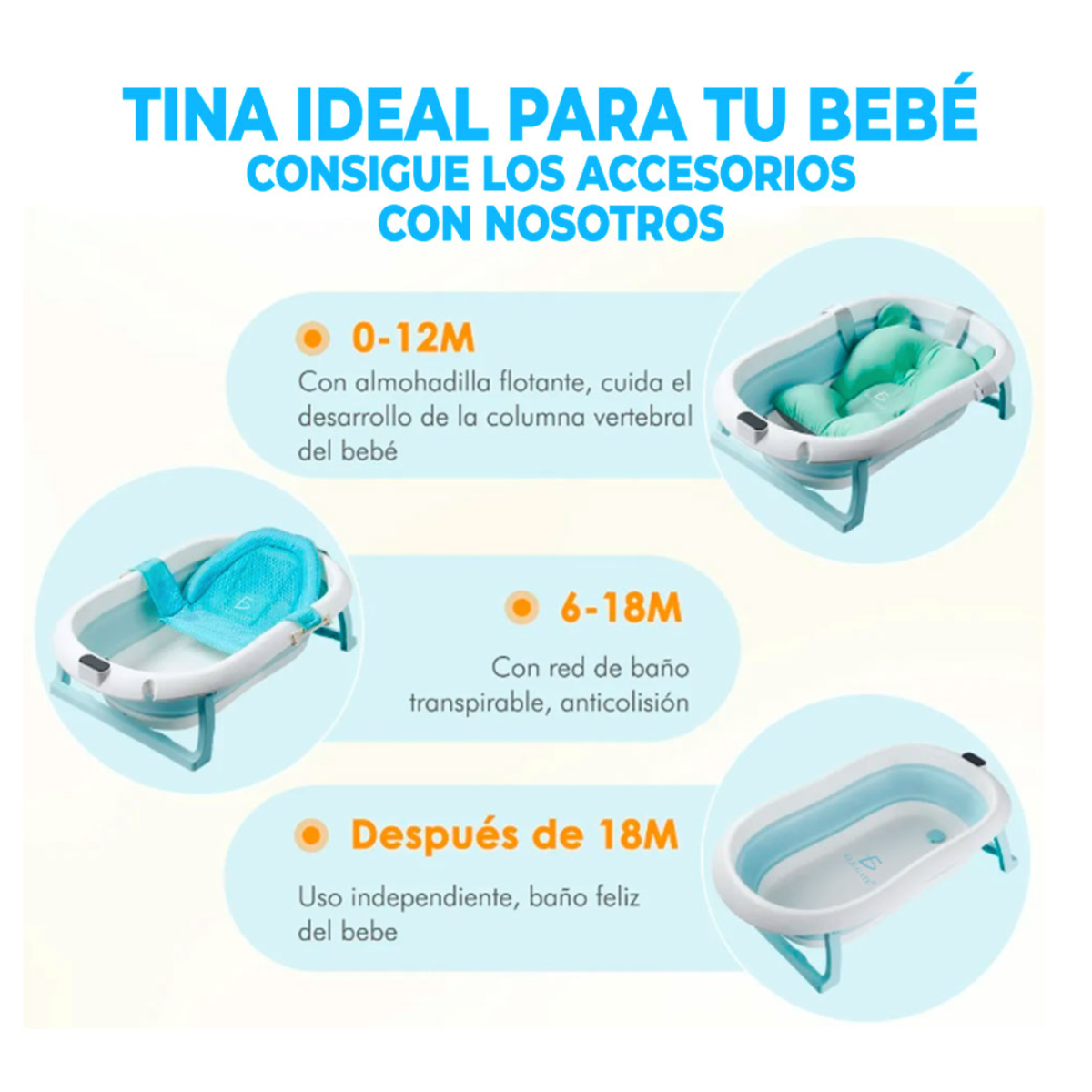 Bañera Tina de baño para bebé plegable y portátil con termómetro de agua.
