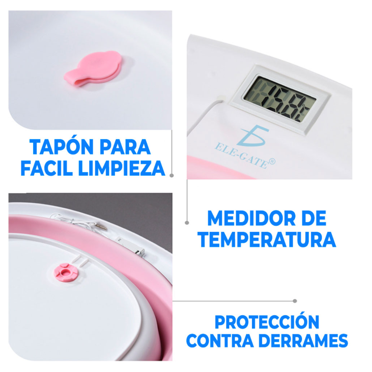 Bañera Tina de baño para bebé plegable y portátil con termómetro de agua Color Rosa.