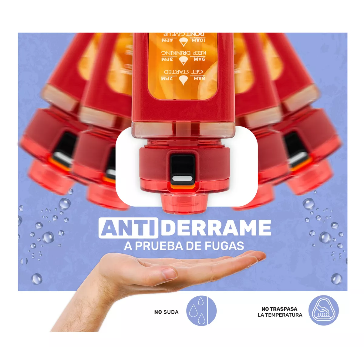 Termo Botella De Agua Multifuncional Con Pajita De 700ml Rojo