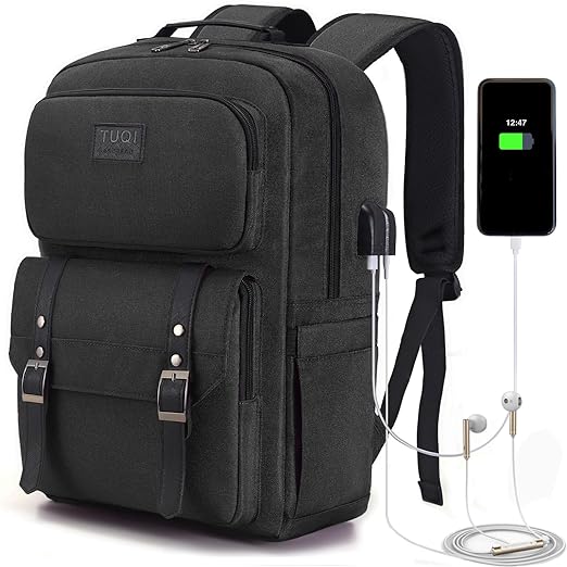 A TUQI Mochila para Laptop portátil, Mochila de viaje, mochila de tipo casual para hombres y mujeres, impermeable y la tela durable con bolsillos multifuncionales, para el viaje, negocios, etc. Negra
