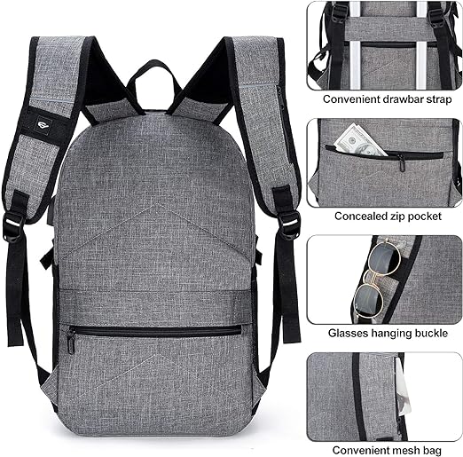 A Mochila antirrobo, Mochila Impermeable,DOXUNGOO Mochila para portátil Hombre Mujer Mochila Escolares Aire Libre paracon bloqueo y con USB Puerto y puerto audífonos para Laptop hasta 15.6 (gris)