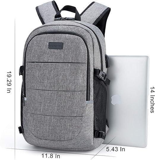 A Mochila antirrobo, Mochila Impermeable,DOXUNGOO Mochila para portátil Hombre Mujer Mochila Escolares Aire Libre paracon bloqueo y con USB Puerto y puerto audífonos para Laptop hasta 15.6 (gris)