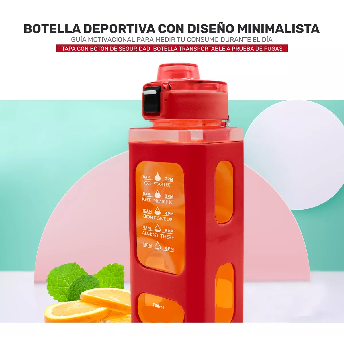 Termo Botella De Agua Multifuncional Con Pajita De 700ml Rojo