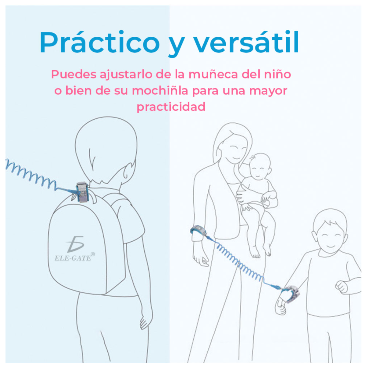 Pulsera de Seguridad con Llave para Niños Pequeños Ajustable y Elástica Color Azul