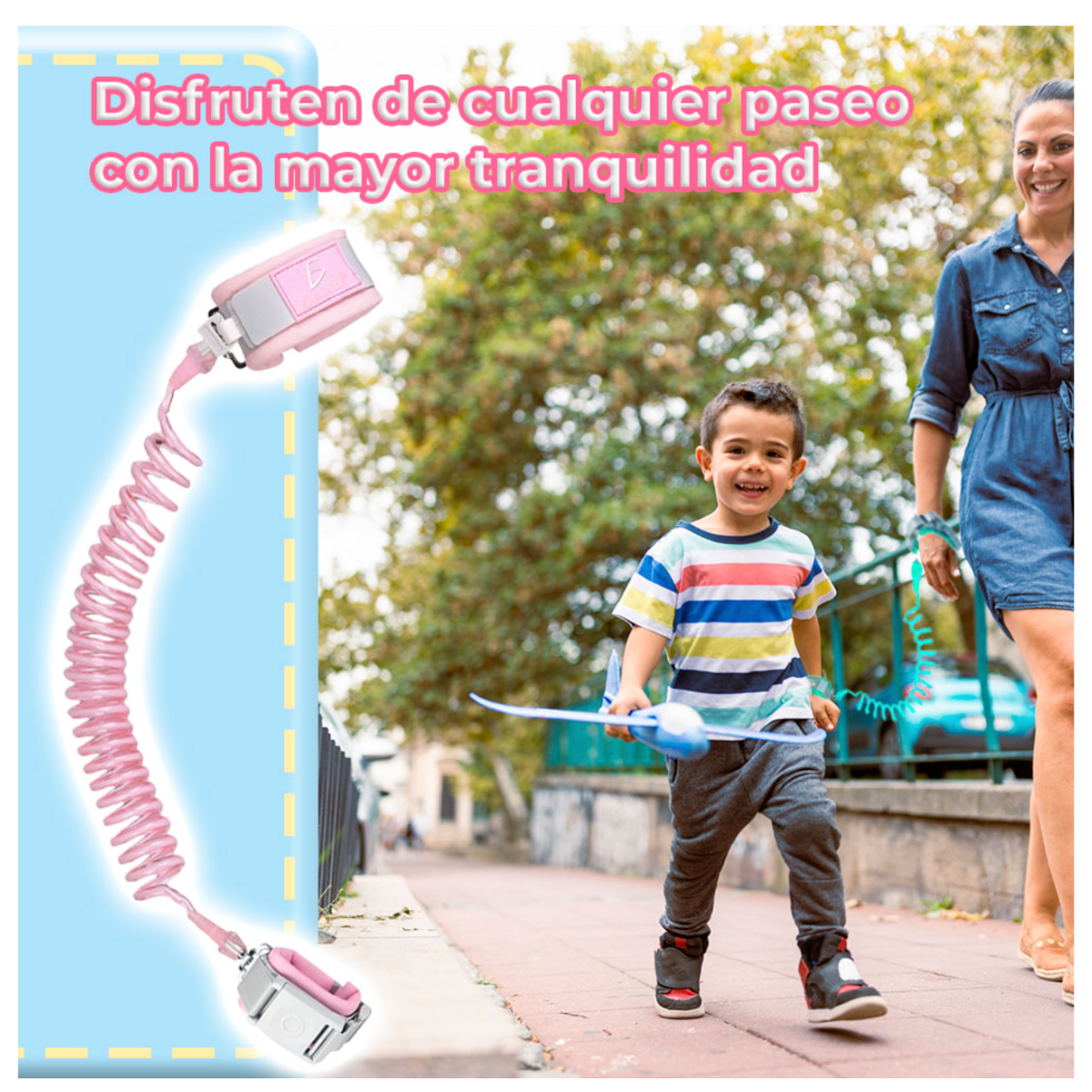 Pulsera de Seguridad con Llave para Niños Pequeños Ajustable y Elástica Color Azul
