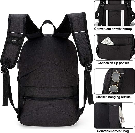 A Mochila antirrobo, Mochila Impermeable,DOXUNGOO Mochila para portátil Hombre Mujer Mochila Aire Libre paracon bloqueo y con USB Puerto y puerto audífonos para Laptop hasta 15.6 pulgadas (negro)