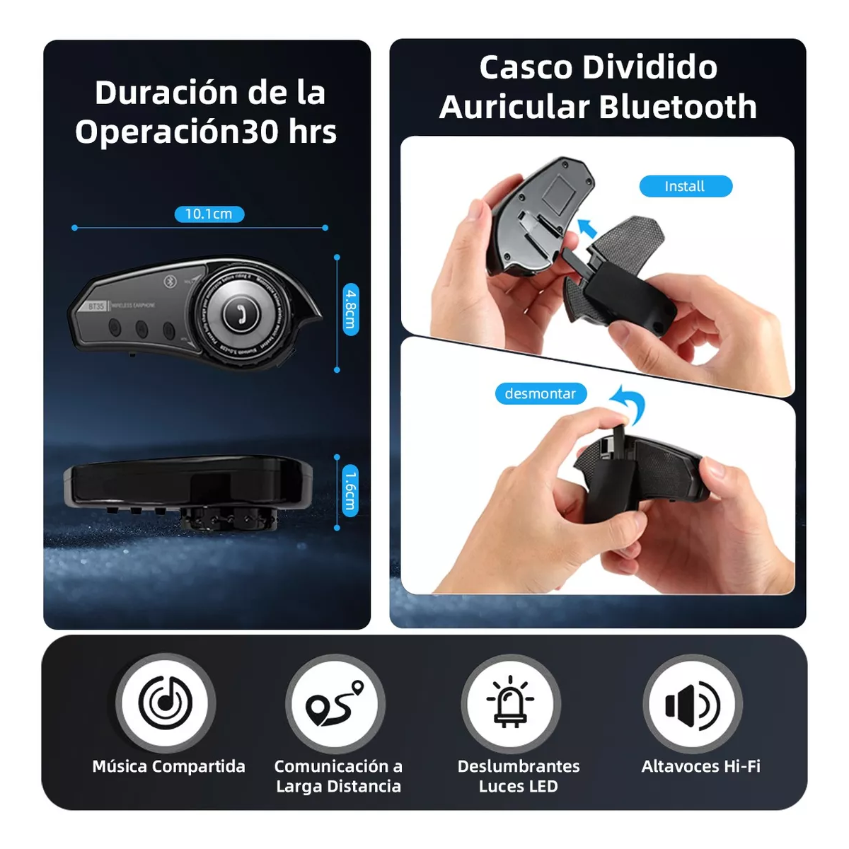 Bluetooth Para Casco, Audifonos Para Casco Moto