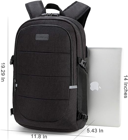 A Mochila antirrobo, Mochila Impermeable,DOXUNGOO Mochila para portátil Hombre Mujer Mochila Aire Libre paracon bloqueo y con USB Puerto y puerto audífonos para Laptop hasta 15.6 pulgadas (negro)