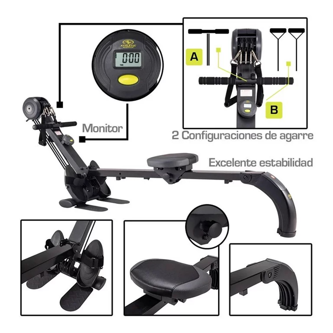 Remadora con ligas,maquina de remo plegable