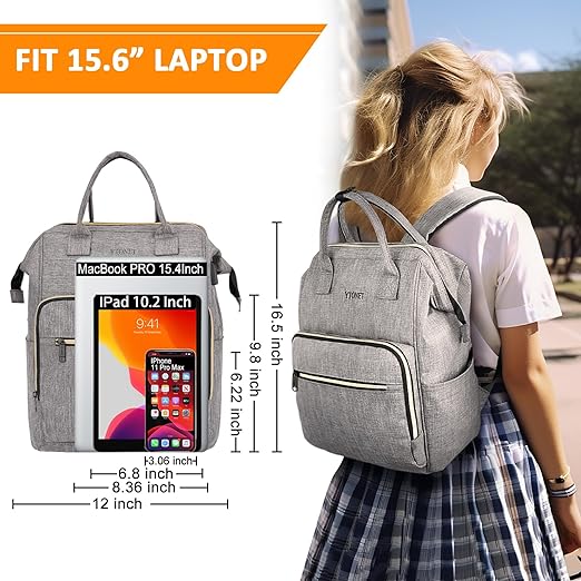 A Ytonet Mochila para Laptop Mujer，Mochila Impermeable y Resistente，Mochila Universitaria de 15.6 Pulgadas con Puerto USB，Mochila Ejecutiva de Trabajo, Backpack, Gris