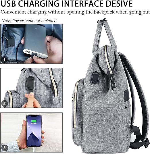 A Ytonet Mochila para Laptop Mujer，Mochila Impermeable y Resistente，Mochila Universitaria de 15.6 Pulgadas con Puerto USB，Mochila Ejecutiva de Trabajo, Backpack, Gris
