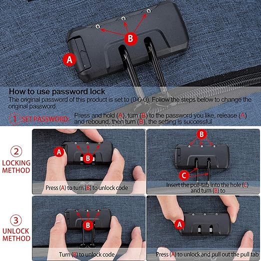 A Mochila antirrobo, Mochila Impermeable,DOXUNGOO Mochila para portátil Hombre Mujer Mochila paracon bloqueo y con USB Puerto y puerto audífonos para Laptop hasta 15.6 pulgadas (azul)