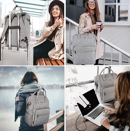 A Ytonet Mochila para Laptop Mujer，Mochila Impermeable y Resistente，Mochila Universitaria de 15.6 Pulgadas con Puerto USB，Mochila Ejecutiva de Trabajo, Backpack, Gris