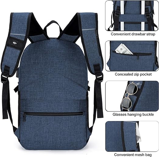 A Mochila antirrobo, Mochila Impermeable,DOXUNGOO Mochila para portátil Hombre Mujer Mochila paracon bloqueo y con USB Puerto y puerto audífonos para Laptop hasta 15.6 pulgadas (azul)