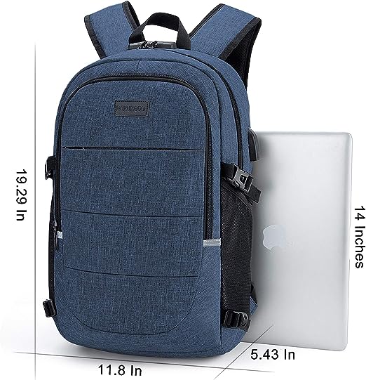 A Mochila antirrobo, Mochila Impermeable,DOXUNGOO Mochila para portátil Hombre Mujer Mochila paracon bloqueo y con USB Puerto y puerto audífonos para Laptop hasta 15.6 pulgadas (azul)