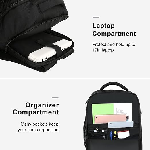 A MATEIN Mochila de Viaje, Mochila de Viaje 10 kg Avion con Puerto de Carga USB, Mochila para Laptop de 17 Pulgadas, Mochilas para Hombre y Mujer, Mochila de Viaje Viral TikTok, Negro