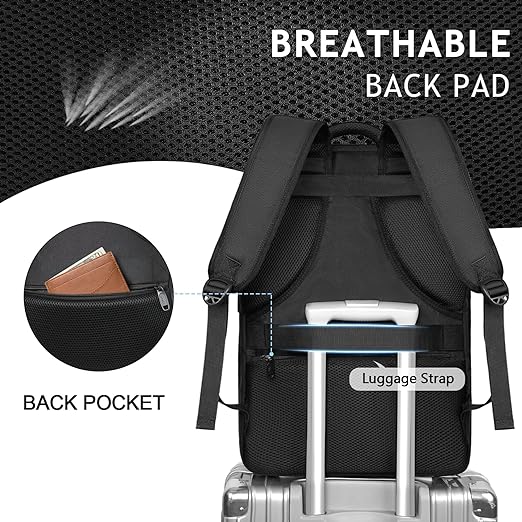 A MATEIN Mochila de Viaje, Mochila de Viaje 10 kg Avion con Puerto de Carga USB, Mochila para Laptop de 17 Pulgadas, Mochilas para Hombre y Mujer, Mochila de Viaje Viral TikTok, Negro