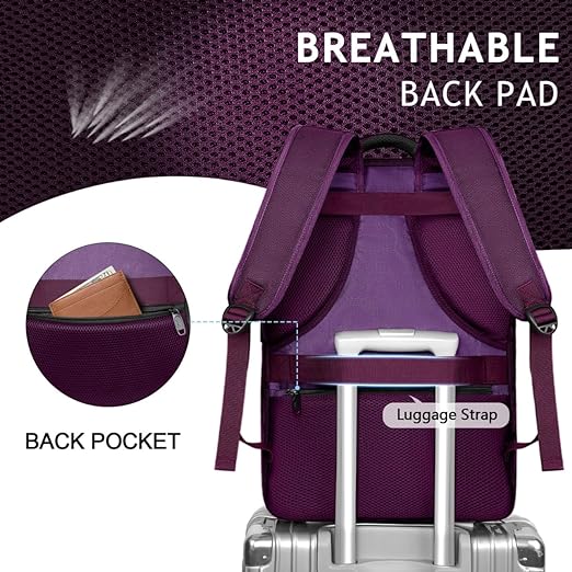 A MATEIN Mochila de Viaje, Mochila para Laptop con Puerto de Carga USB, Mochila de Viaje 10 kg Avión de 17.3 pulgadas, Morado