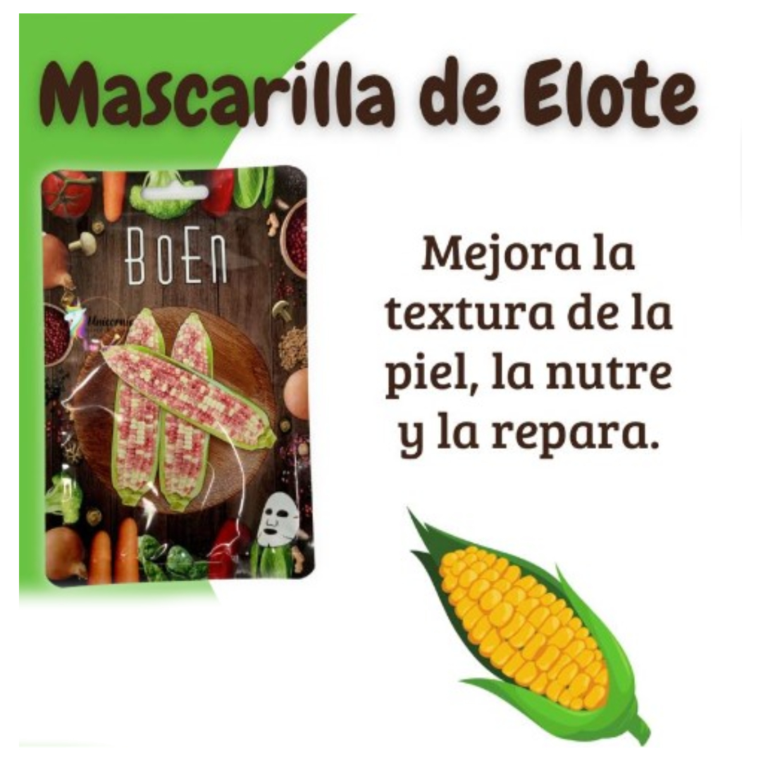 Mascarilla Facial de Tela con Extracto de Elote Boen 5pzas