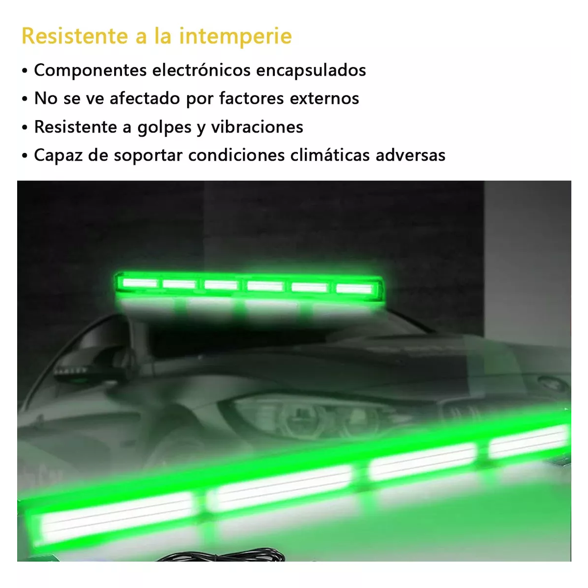 Barra Torreta Estrobo Codigo Leds Cob Policia 35 PuLG 60w Blanco yVerde